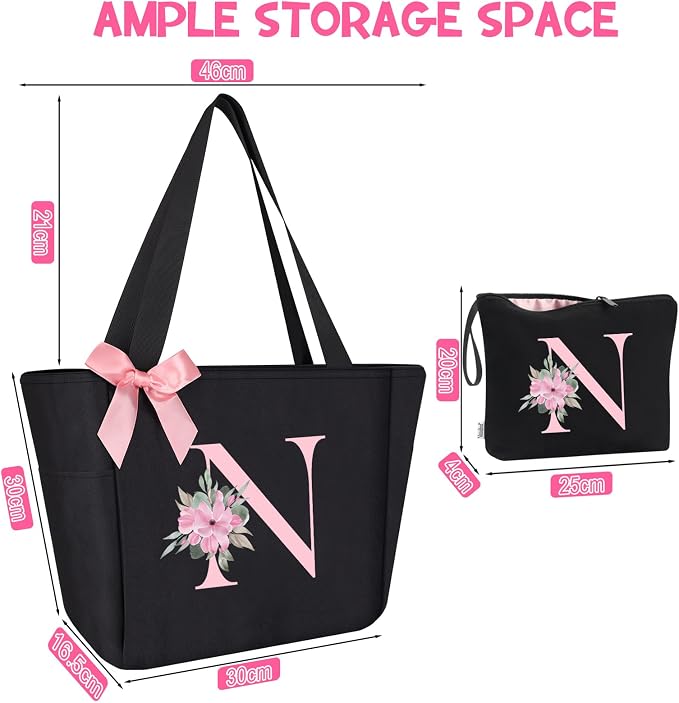 Vavabox Tote Bag, A-Z Initial Monogrammed Waterproof Tote Bag, Bridesmaid Gifts