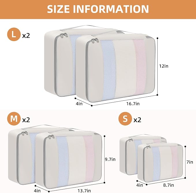 BAGAIL 6 Set/8 Set/10 Set Packing Cubes Various Sizes Packing Organizer
