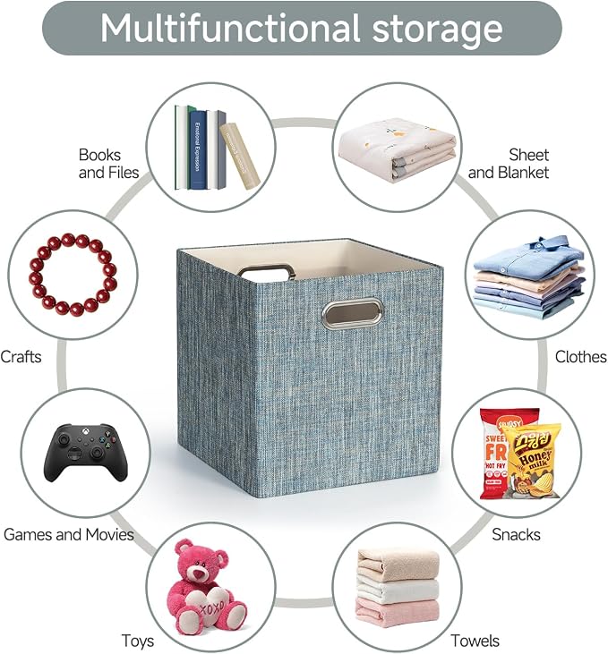 Posprica Storage Basket Bins, 11×11×11 Foldable Storage Cube Boxes Fabric Drawer