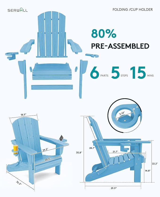 SERWALL Adirondack Chair with Cup Holders