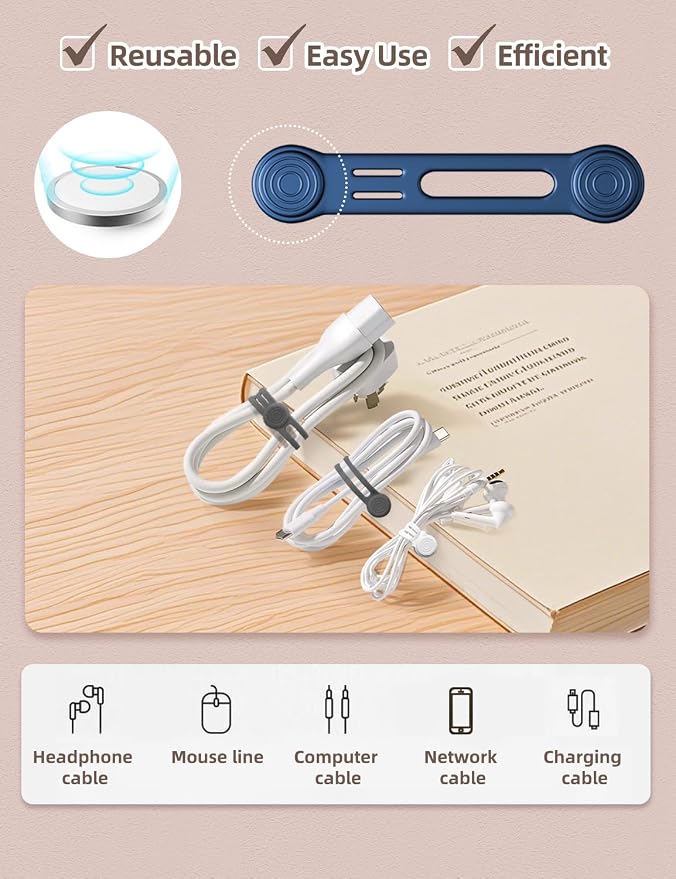 Kanemc 8 Pack Magnetic Twist Ties, Silicone Magnet Cable Tie Reusable Cord Strap