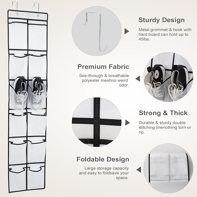 12 Large Pockets Over The Door Hanging Shoe Organizer