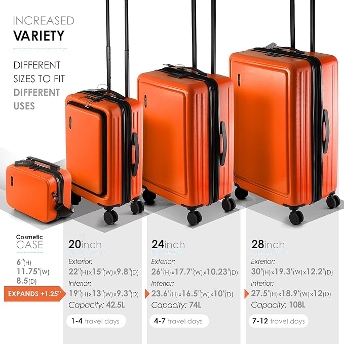 Hard Shell Luggage Sets with Spinner Wheels 4 Piece, Expandable Large Suitcases