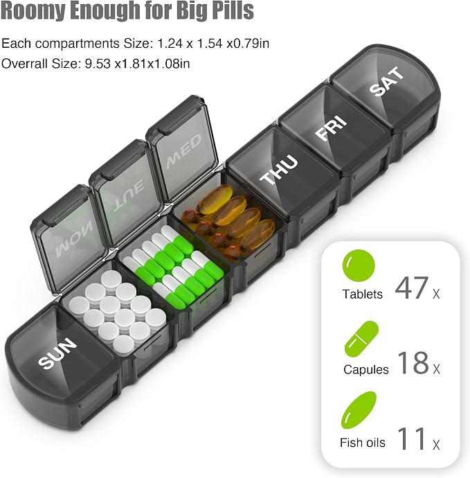 Extra Large Pill Organizer 3 Pack, XL Pill Box 7 Day, Weekly Pill Case
