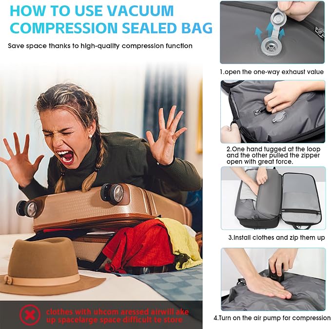 Vacuum Travel Backpack with Pump, 50L Expandable Compression Backpack With
