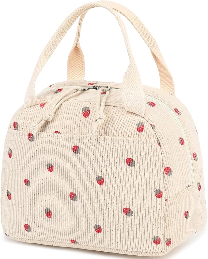 Bluboon Lunch Bag for Women Men Cute Corduroy Lunch Tote Bags Reusable