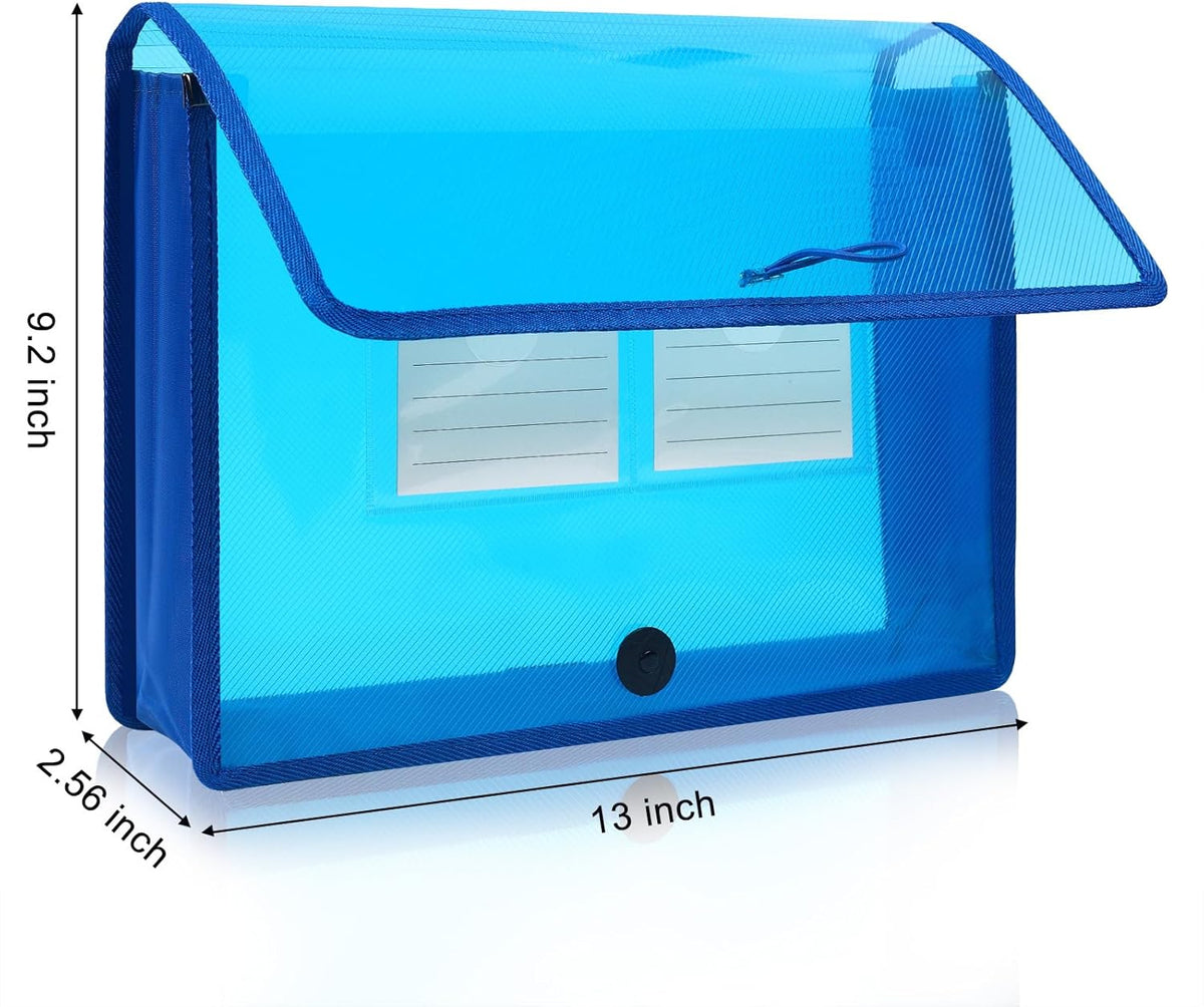 Eco-Friendly Plastic File Folders, Expanding Poly File Wallet, Transparent Expandable Envelope Organizer Document Folder with Elastic Band and Button Closure, with Small Two Pockets, 5 Colors