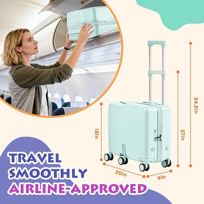 Kids Ride-On Luggage, Foldable Pedal, Hidden Cup Holder & Combination Lock