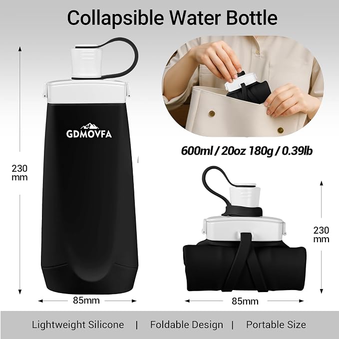 Collapsible Water Bottles, 20oz Reusable Silicone Foldable Water Bottle