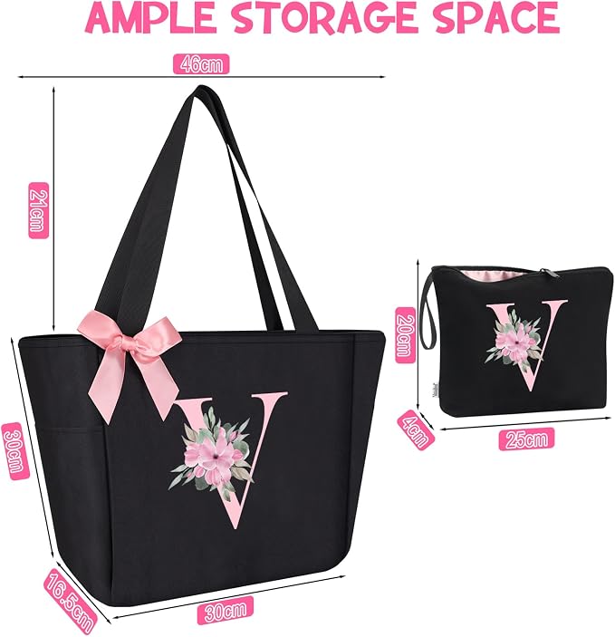 Vavabox Tote Bag, A-Z Initial Monogrammed Waterproof Tote Bag, Bridesmaid Gifts