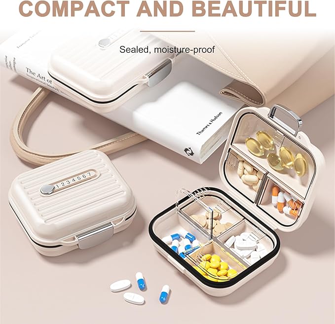 Travel Pill Organizer Box with Medicine Labels, 7 Compartments Portable Pill