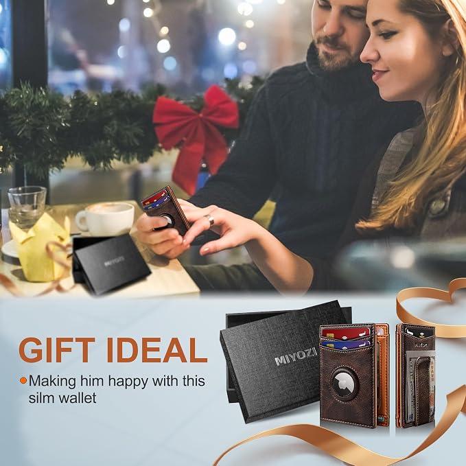 Airtag Wallet for Men- with Money Clip Gift Boxed, Magnetic Closure Slim