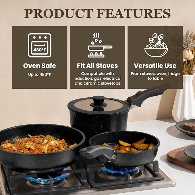 KIKCOIN Pots and Pans Set, 30 Pack Nonstick Cookware Set Detachable Handle