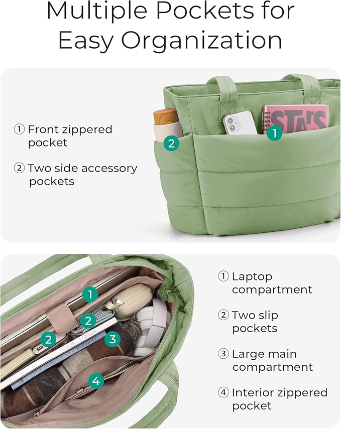 BAGSMART Tote Bag for Women, Lightweight Puffy Tote Bag