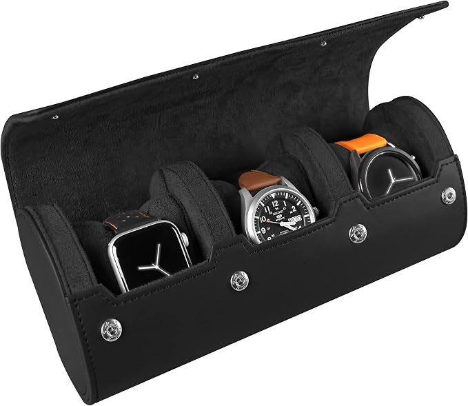 Barton Leather Watch Roll for 3 Watches | Convenient Organizer Case for Travel