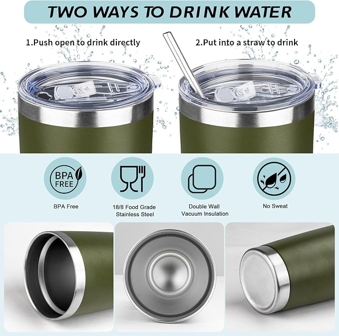 20oz Tumbler with Straw and Brush, Stainless Steel Vacuum Insulated tumbler