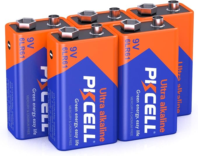 PKCELL 9V Battery Carbon Zinc for Smoke Detectors 6F22 Battery, 10-Year Shelf