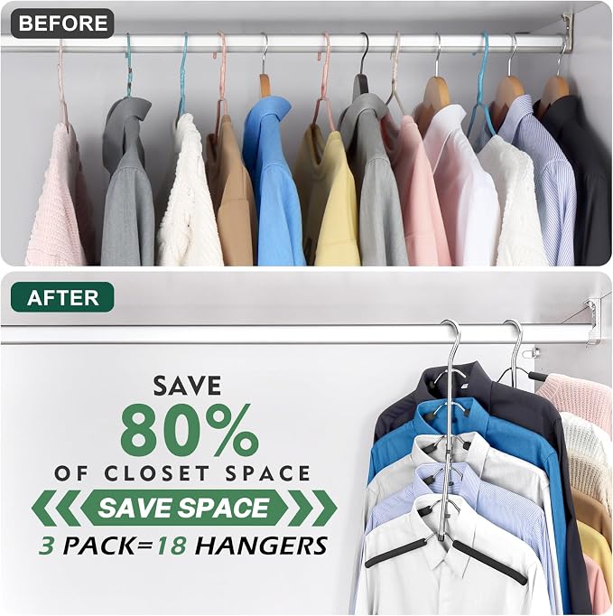 DOIOWN Clothes Hangers Space Saving: 6 Tier Coat Hanger Space Saving Hangers