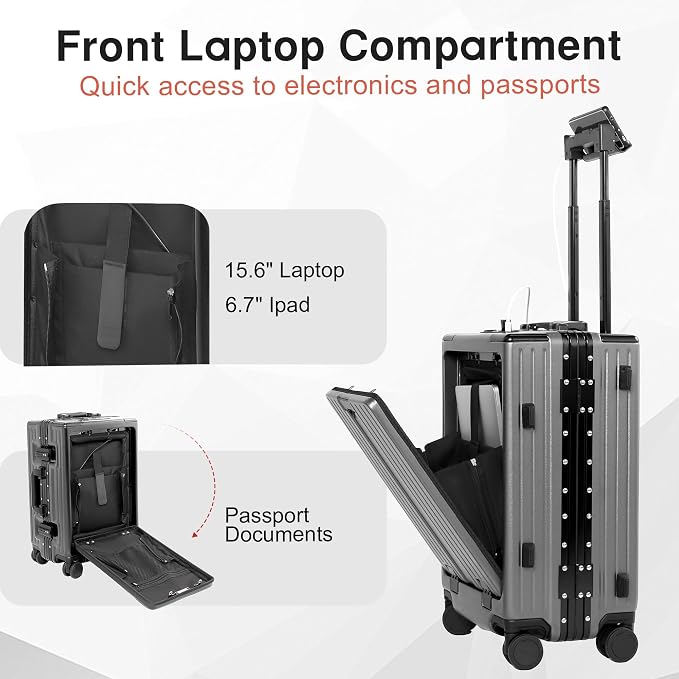 24 Inch Check-In Luggage Aluminum Frame Zipperless Luggage, Hard Shell Suitcase
