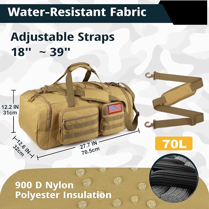 Tactical Gym Bag for Men，70L Large 3 in 1 Sports Duffle Bag