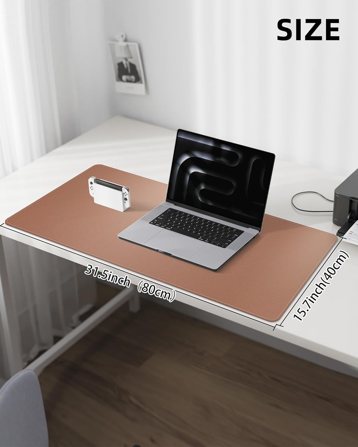 Leather Desk Pad Protector, Mouse Pad, Office Desk Mat, Non-Slip PU Leather Desk Blotter, Laptop Desk Pad, Waterproof Desk Writing Pad for Office and Home (Champagne Gold, 31.5" x 15.7")