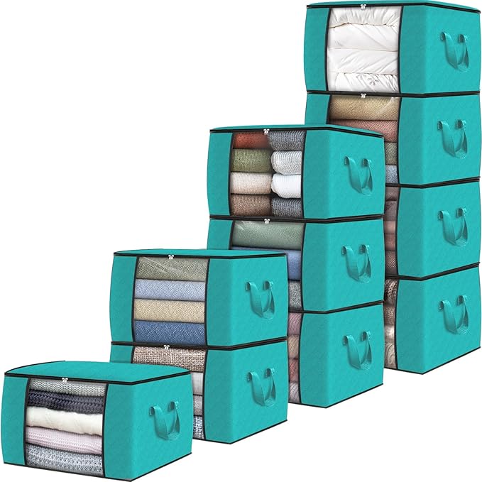 Fab totes 10 Pack Clothes Storage, Foldable Thick Fabric Blanket Storage Bags