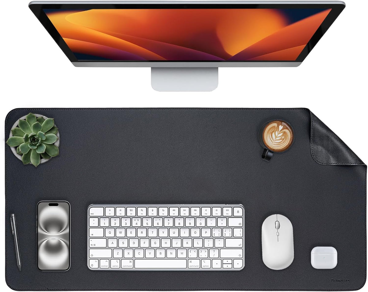 Oversized Non-Slip Desk Pad Protector – Grips Desk Firmly, Anti-Slip Like You've Never Seen! Vegan Leather Waterproof Laptop Mat for Keyboard & Mouse – Large Office Pad– Obsidian Black