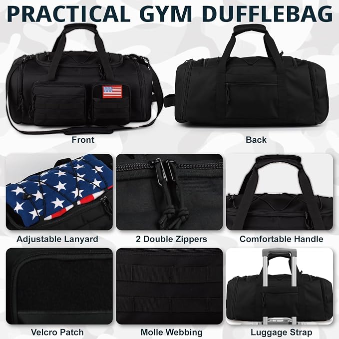 Tactical Gym Bag for Men，70L Large 3 in 1 Sports Duffle Bag