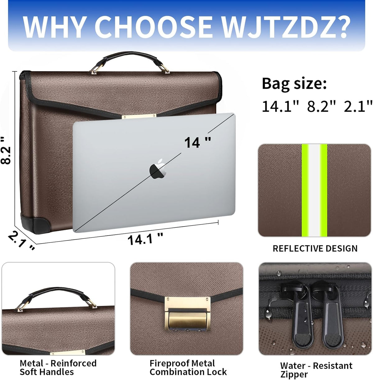 6500°F Fireproof Document Bag with Lock,Upgraded Large Capacity Fireproof/Waterproof Money Bag with Zipper/Reflective Strip,Storage Pouch for A4 Letter Size Document,Cash,Cell Phone,Passport