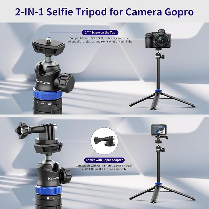 Selfie Stick Tripod for Gopro Camera, Portable Lightweight Camera Tripod for