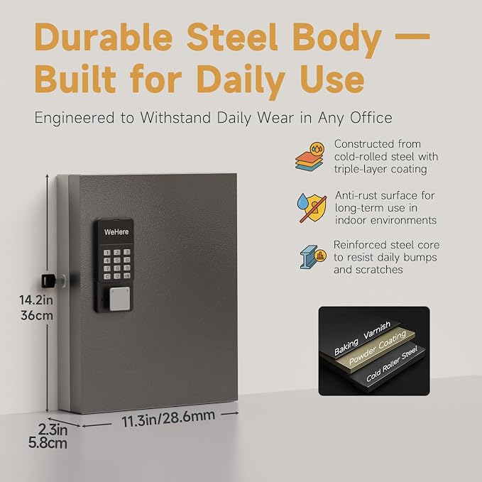 32 Key Lock Box Wall Mount, Smart Key Cabinet One Time Password/APP