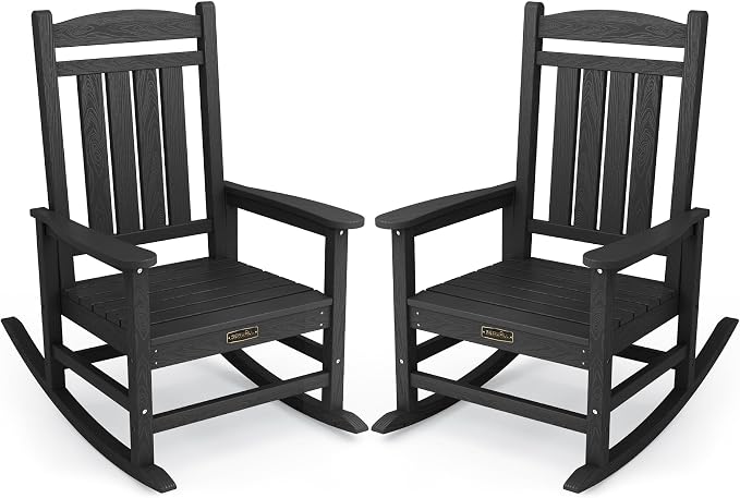 SERWALL Outdoor Rocking Chair Set of 2, HDPE Patio Rocking Chair All-Weather
