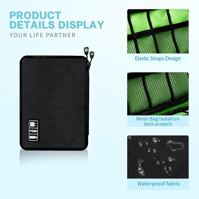 Electronics Travel Organizer, Portable Waterproof Electronic Travel Storage Bag
