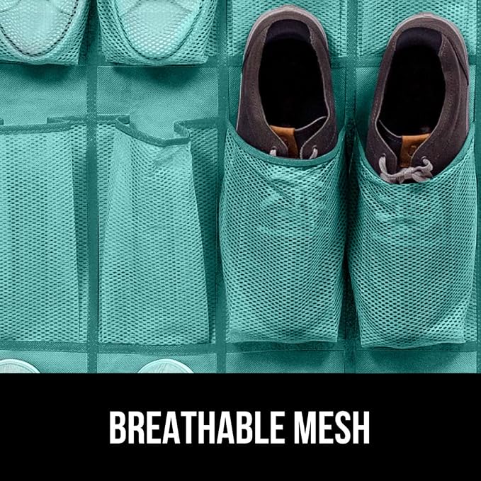 GORILLA GRIP Over the Door Shoe Organizer, 24 Large Breathable Mesh Pockets