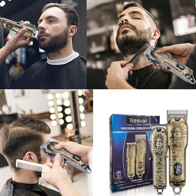 RESUXI Mens Hair Clippers and Trimmers Set, Professional Cordless Barber