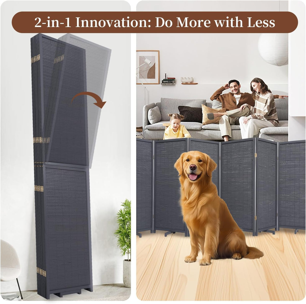 Bamboo Room Divider 6 Panel Wall Divider, 106'' W x 67'' H Folding Design with Extra Stable Base, 100% Bamboo Room Divider Screen for Room Separation, Chinese Room Partitions and Dividers Freestanding