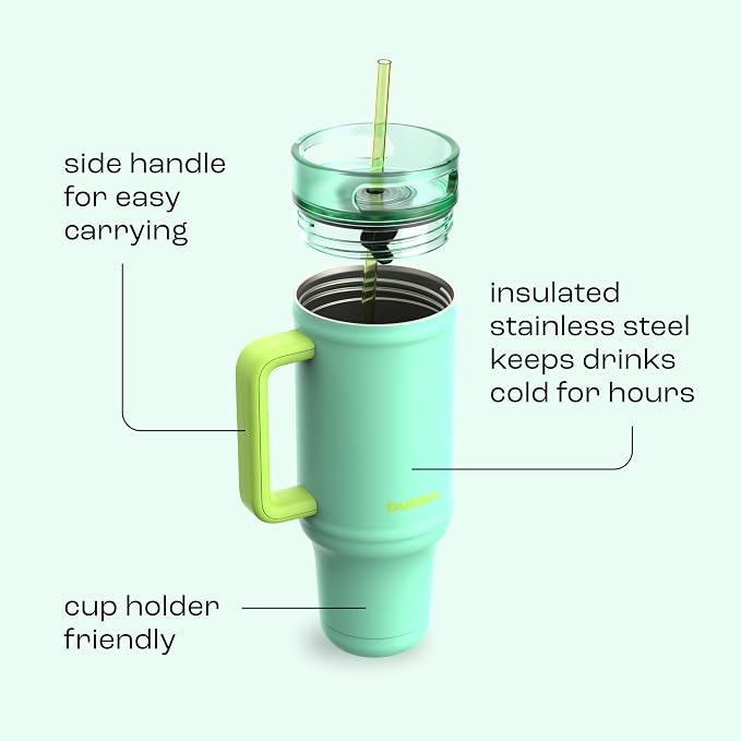 bubba 40 oz Insulated Stainless Steel Tumbler with Handle and Straw - Leakproof, Dishwasher Safe, Cup Holder Tumbler, Lead-Free and BPA-Free, Tropical Eclipse