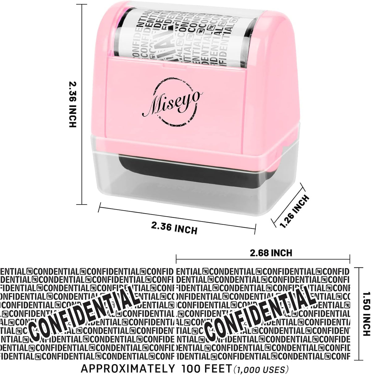Miseyo Wide Roller Stamp Identity Theft Stamp 1.5 Inch Perfect for Privacy Protection,Anti-Theft Security Confidential Easy for Guard Personal Information Blockout - Pink