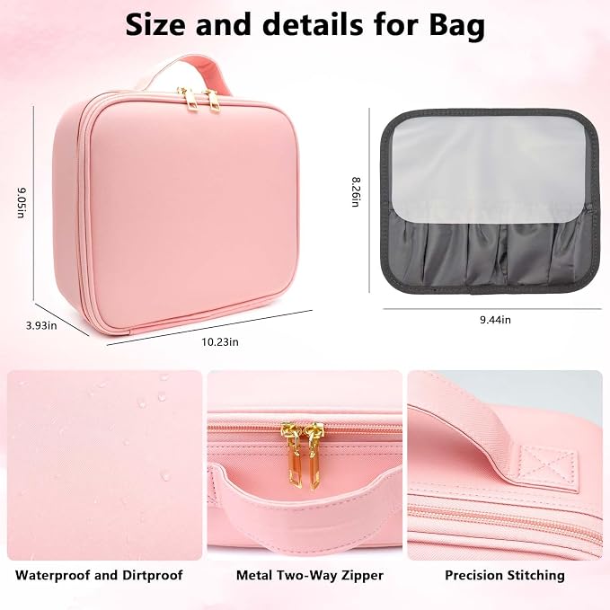 Travel Makeup Bag with LED Mirror Travel Makeup Organizer with 3 Lighted