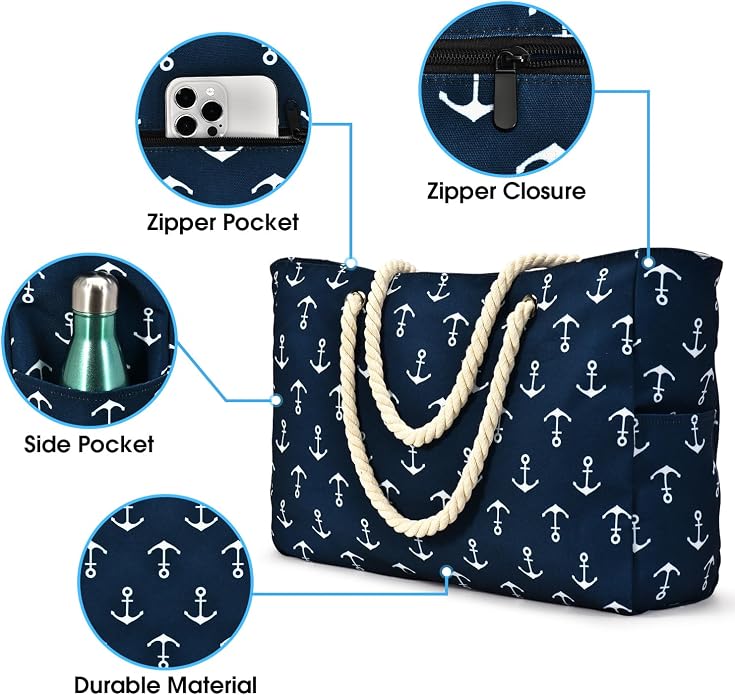 Becokan Beach Bag Large Beach Tote Bag