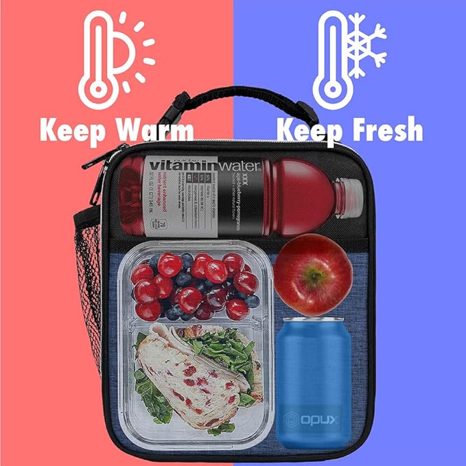 opux Premium Insulated Lunch Box, Soft School Lunch Bag for Kids Boys Girls, Leakproof Small Lunch Pail Men Women Work, Reusable Compact Cooler Tote Lunchbox for Office Adult, Heather Navy