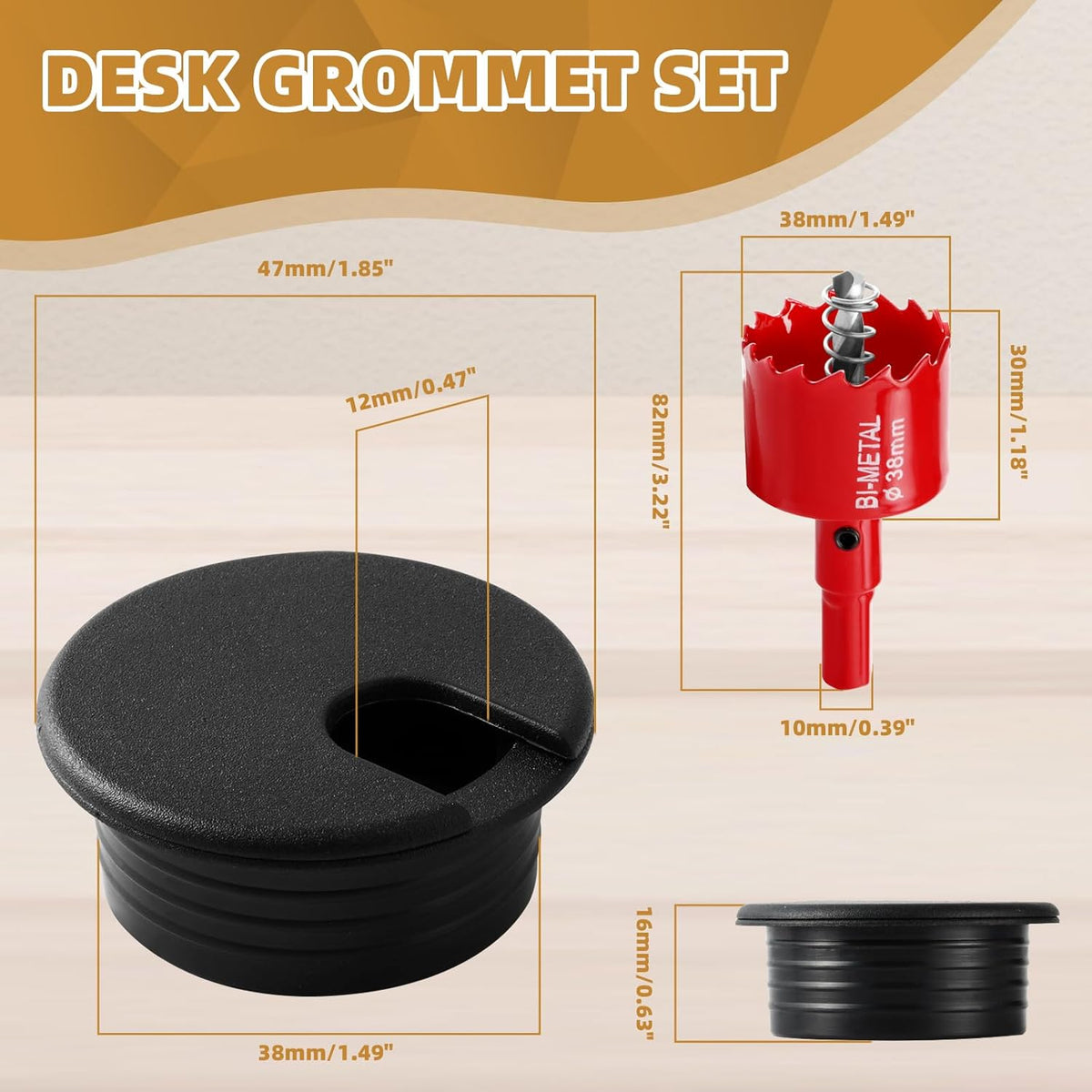 Desk Grommet 1.5 Inch (38 mm) 10 Pieces, Desk Hole Cover for Cables Black, ABS Plastic Grommet Hole Cover with Hole Saw for Wires Cables Through The Countertop by XIOGZAXI