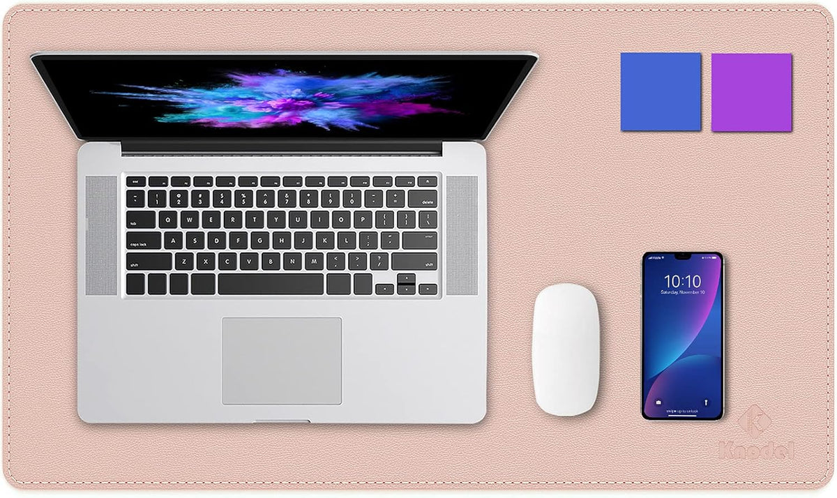 K KNODEL Desk Mat, Blotter, Dual-Sided Office Desk Pad, Waterproof Desk Mat for Desktop, Desk Blotters, PVC Leather Pad Protector (Pink, 23.6" x 13.8")