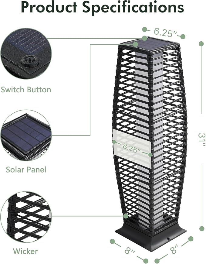 Grand patio 2-Piece Outdoor Floor Lamp Solar Powered Lantern Waterproof Wicker