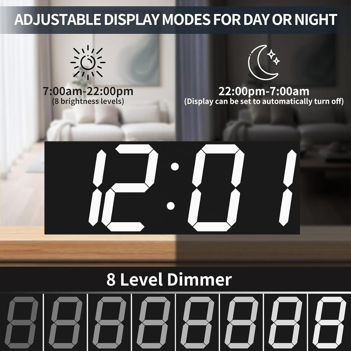 18.7in Large Digital Wall Clock,LED Digital Clock with Big Number,Multi-Function Remote Controlled Wall Clock with Timer, Alarm and Calendar Display(White)