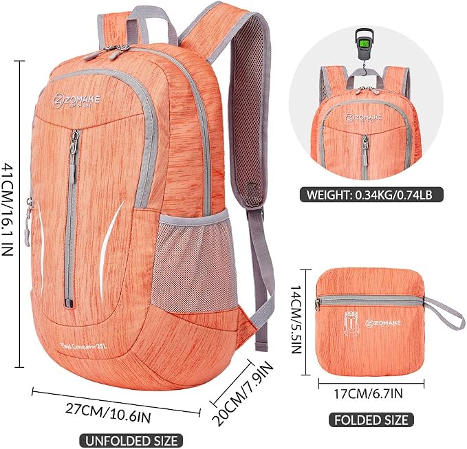 ZOMAKE 25L Ultra Lightweight Packable Backpack, Foldable Hiking Backpacks Water