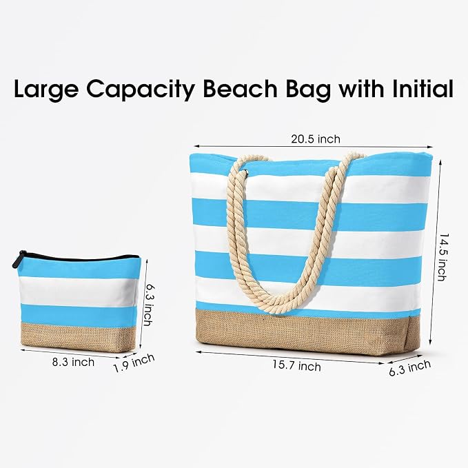Becokan Beach Bag Initial Beach Tote