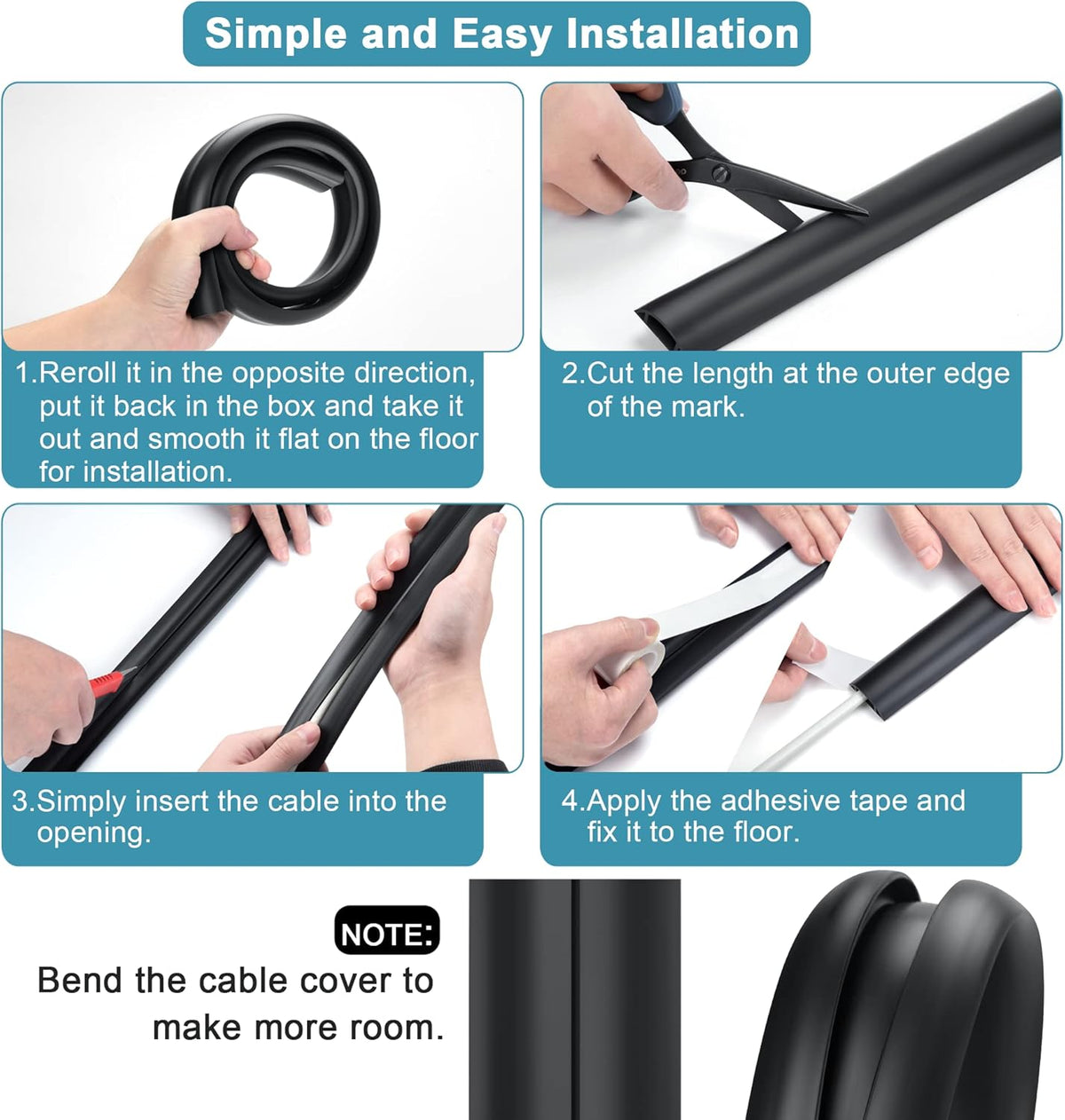 Floor Cable Cover 3ft Grey, LZEOY Cord Covers for Wires on Floor, Cord Hider Floor Cable Management, Extension Cord Floor Cover Low Profile, Floor Cord Cover for Office/Carpet/Floor