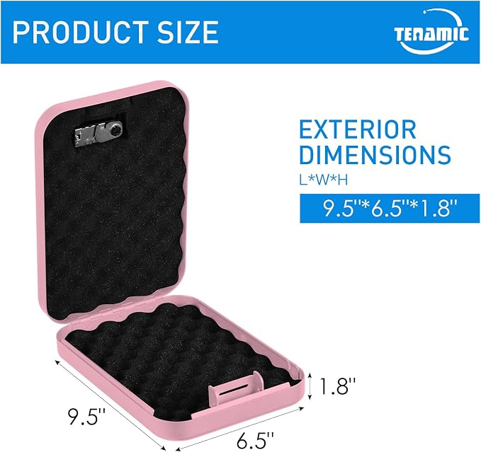 TENAMIC Pistol Safe, Portable Travel Gun Safe, Solid Steel Handgun Lock Box