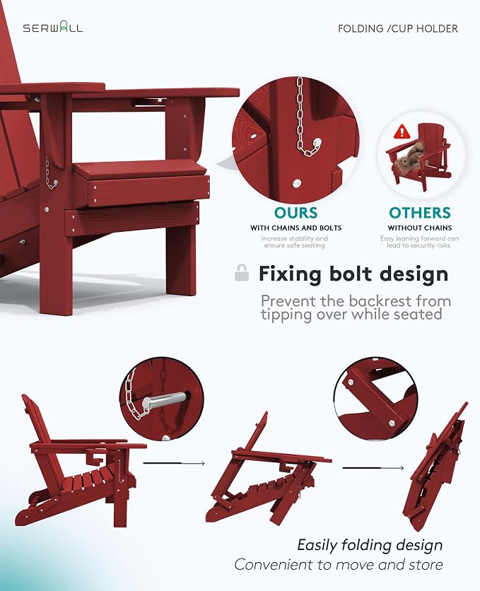 SERWALL Adirondack Chair with Cup Holders